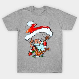 Santa Claus Playing Guitar and Skydiving T-Shirt